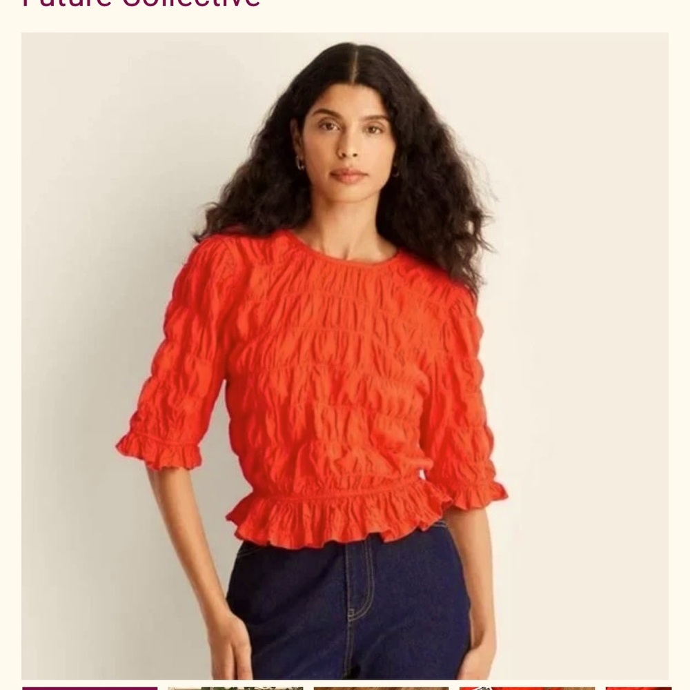 Future Collective - Women's Red cotton poplin tie back Shirt blouse 1X fun boho
